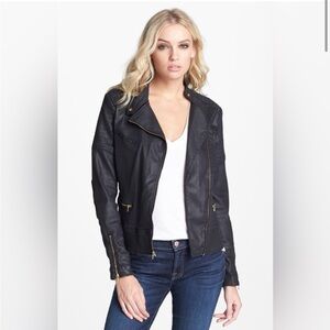 7 For All Mankind Coated Denim Motorcycle Jacket SZ MED